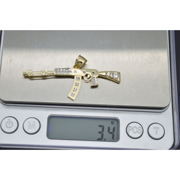Real 10K Solid Yellow Gold 56.7mm Shiny Machine Gun Rifle Pendant 3.4gr - Picture 4 of 6